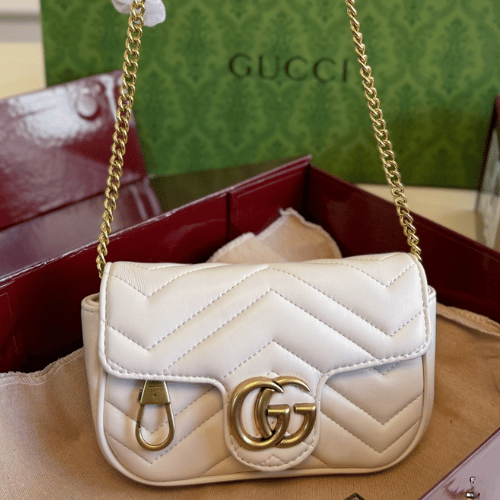 Gucci GG Marmont Mini Matelassé Shoulder Bag – White