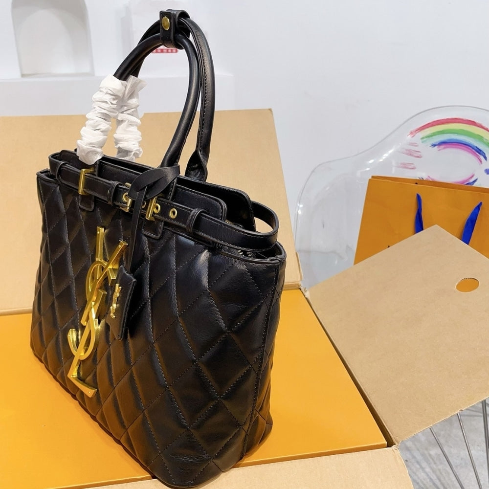 Saint Laurent Calfskin Leather Handbag Black 33Cm
