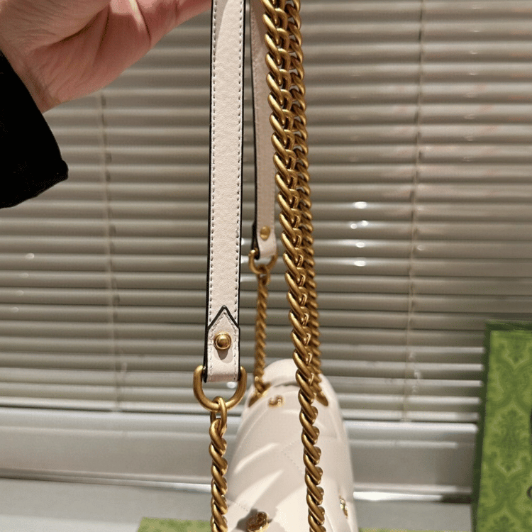 Gucci Gg Marmont Large Studded Matelassé Shoulder Bag Ivory White 10.2 Inches
