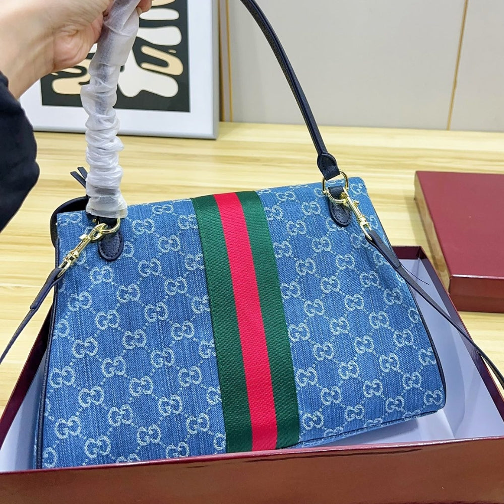 Gucci Paparazzo Medium Top Handle Bag Blue Denim 12.6 Inches