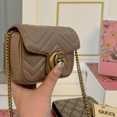 Gucci Gg Marmont Mini Matelassé Shoulder Bag Taupe 6.5 Inches