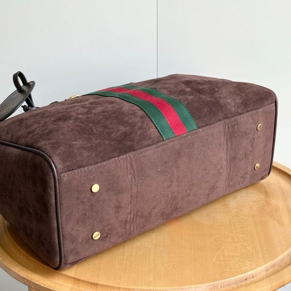 Gucci Borsetto Large Boston Bag Suede Leather Dark Brown 15.2 Inches 866734 AAGIR 2146