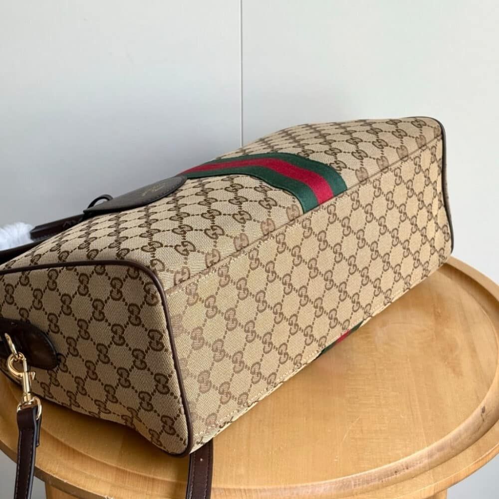 Gucci Borsetto Large Boston Bag GG Canvas Sand And Brown 15.2 Inches 866734 FAFV9 9653