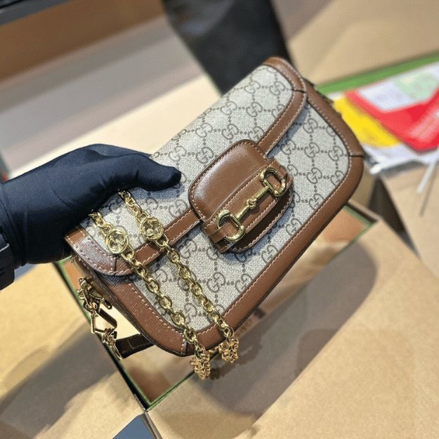 Gucci Horsebit 1955 Mini Shoulder Bag Gg Brown 9.1 Inches