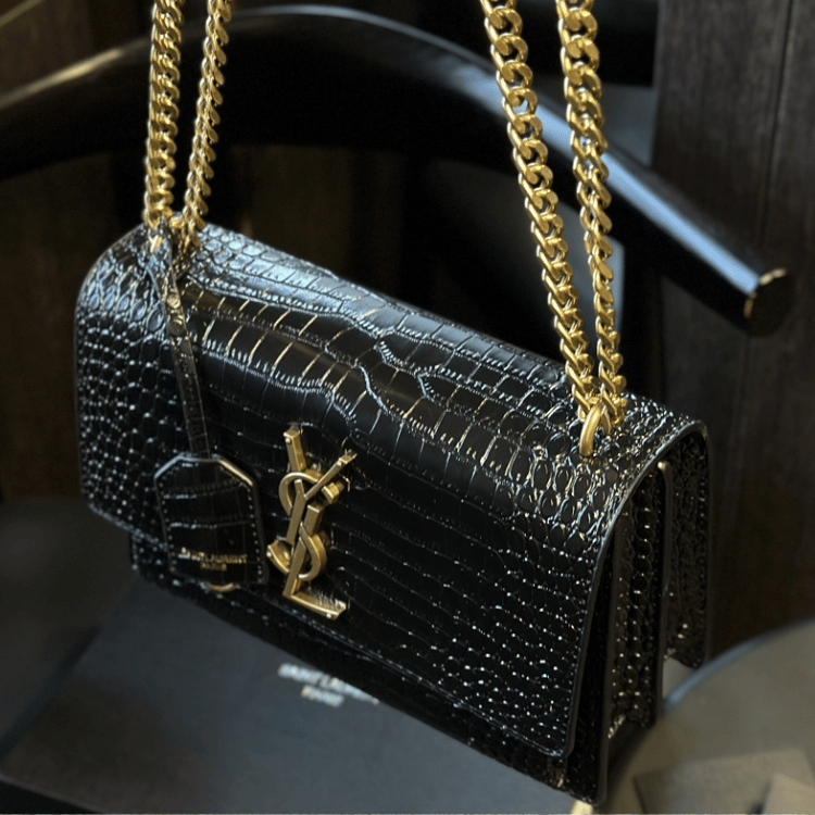 Saint Laurent Sunset Bag Black Croc 9 Inches 442906DND0J1000