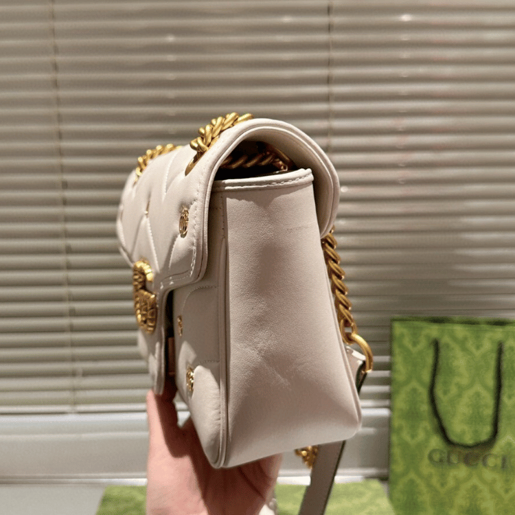 Gucci Gg Marmont Large Studded Matelassé Shoulder Bag Ivory White 10.2 Inches