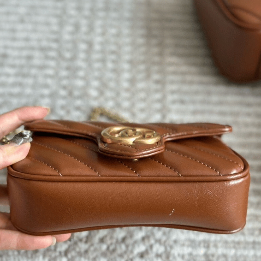 Gucci Gg Marmont Mini Chain Shoulder Bag Brown 6.3 Inches