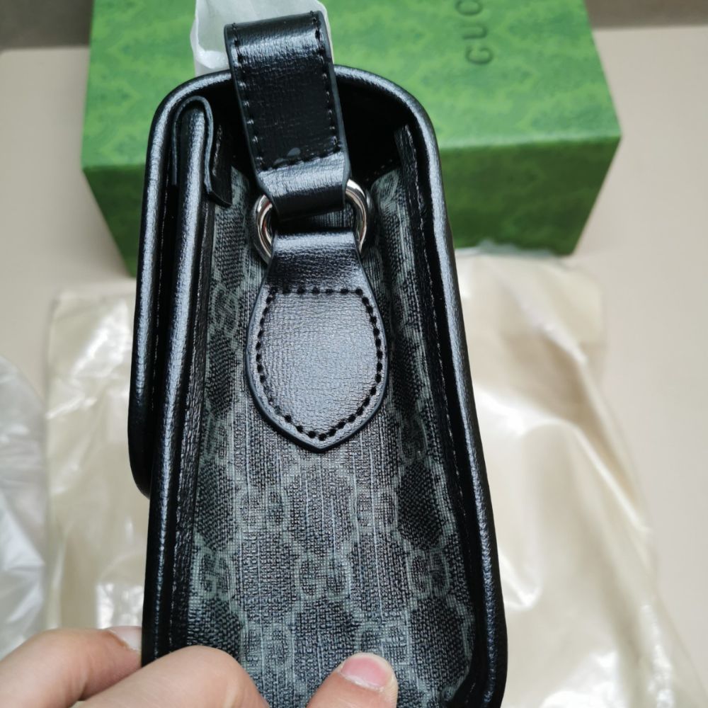 Gucci Gg Supreme Flap Messenger Bag Black 9.8 Inches