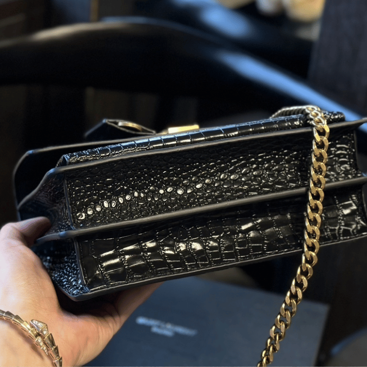 Saint Laurent Sunset Bag Black Croc 9 Inches 442906DND0J1000