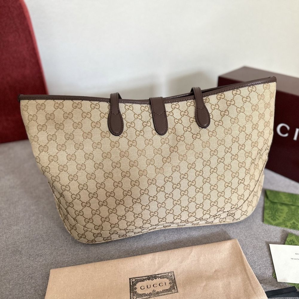 Gucci Jackie Large Tote Bag Sand And Dark Brown 17.7 Inches 867014 FAFV2 9651