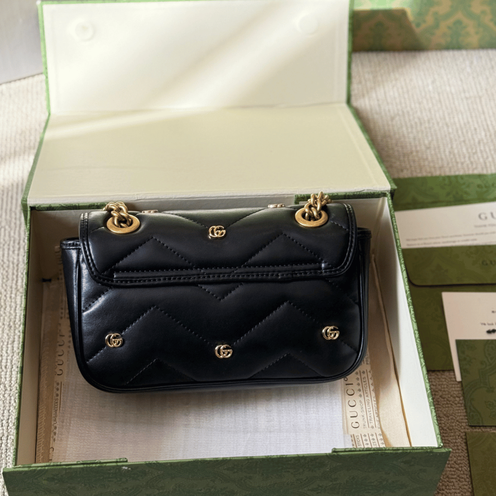 Gucci Gg Marmont Studded Matelessé Shoulder Bag Black 8.7 Inches