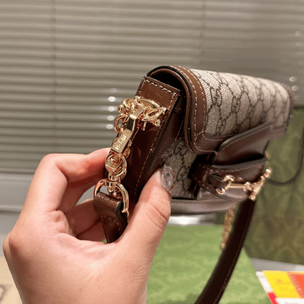 Gucci Horsebit 1955 Asymmetric Shoulder Bag Brown 7.9 Inches