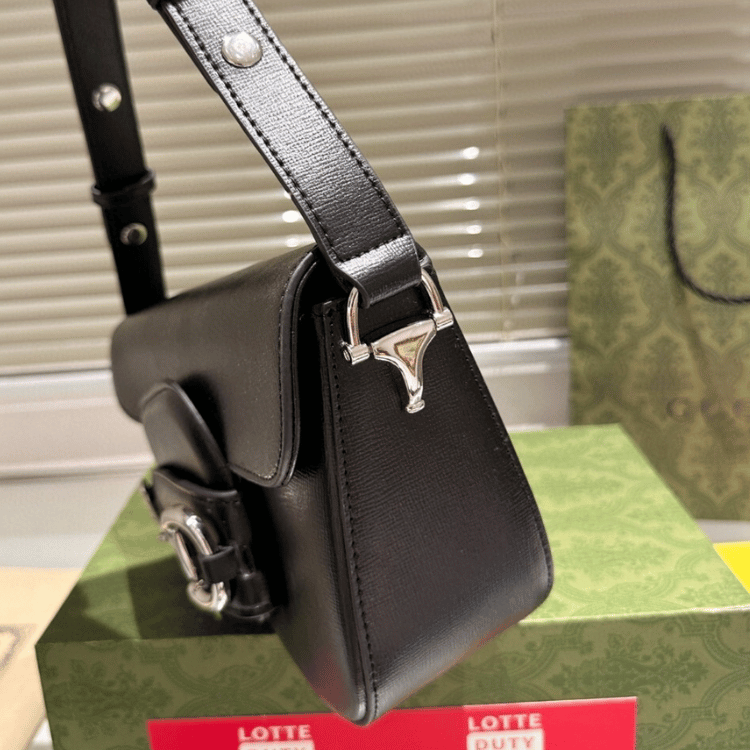 Gucci Horsebit 1955 Asymmetric Shoulder Bag Black 7.9 Inches
