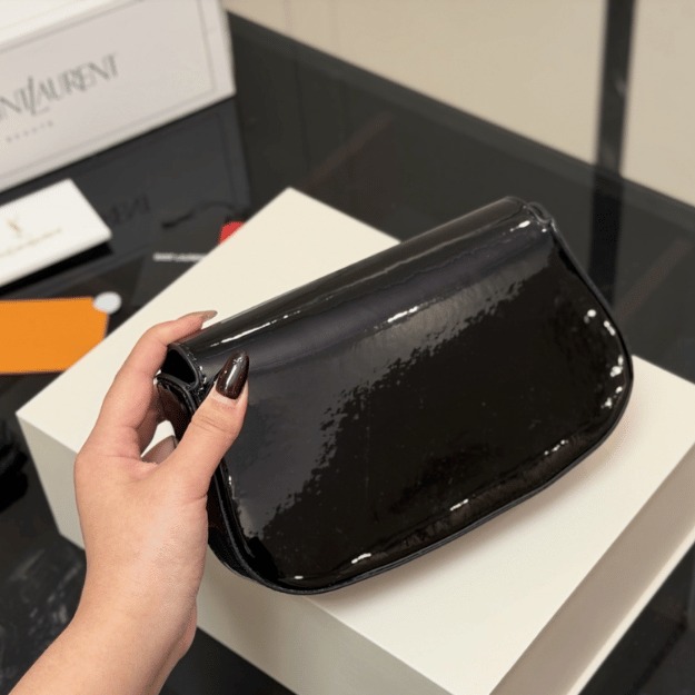 Saint Laurent Solferino Satchel Bag Black Patent 8.5 Inches