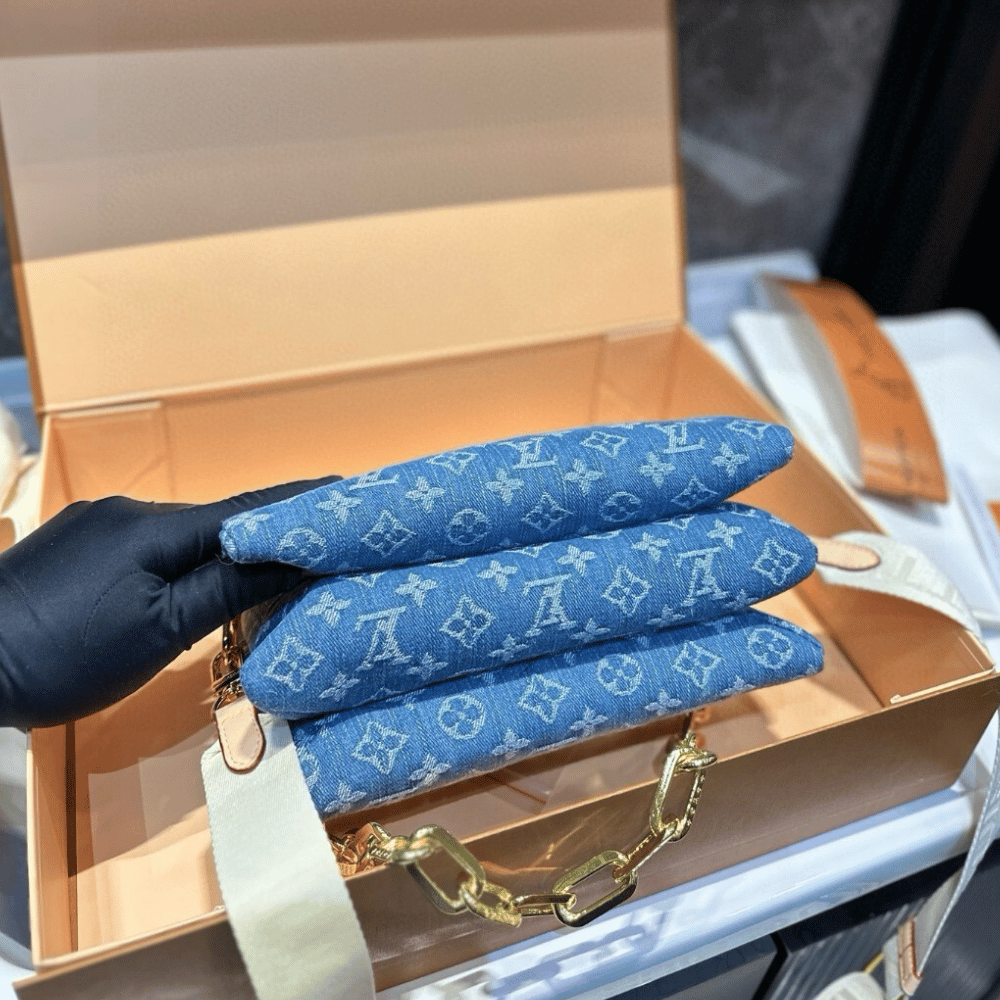 Louis Vuitton Coussin PM New Lv Remix Navy Blue Denim 10.2 Inches M24564