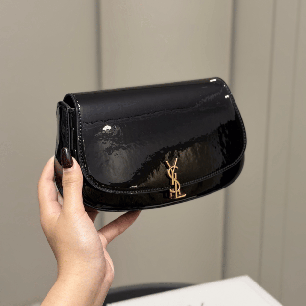Saint Laurent Solferino Satchel Bag Black Patent 8.5 Inches