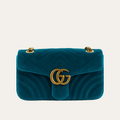 Gucci Gg Marmont Velvet Shoulder Bag Teal Blue 10.2 Inches