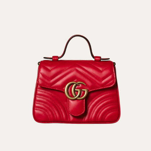 Gucci Gg Marmont Top Handle Chain Shoulder Bag Red 8.3 Inches