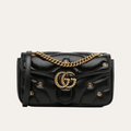 Gucci Gg Marmont Studded Matelessé Shoulder Bag Black 8.7 Inches