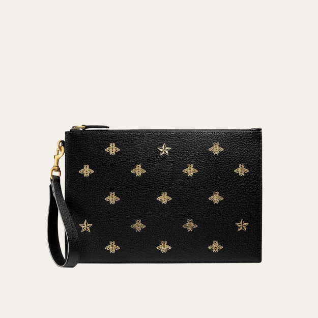 Gucci Bees & Stars Clutch Bag Black 11.4 Inches