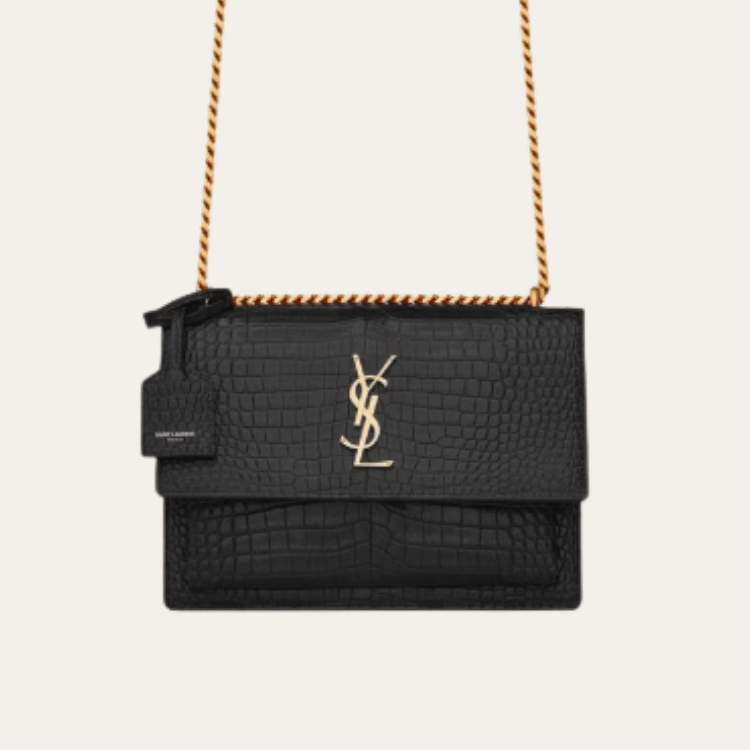 Saint Laurent Sunset Bag Black Croc 9 Inches 442906DND0J1000