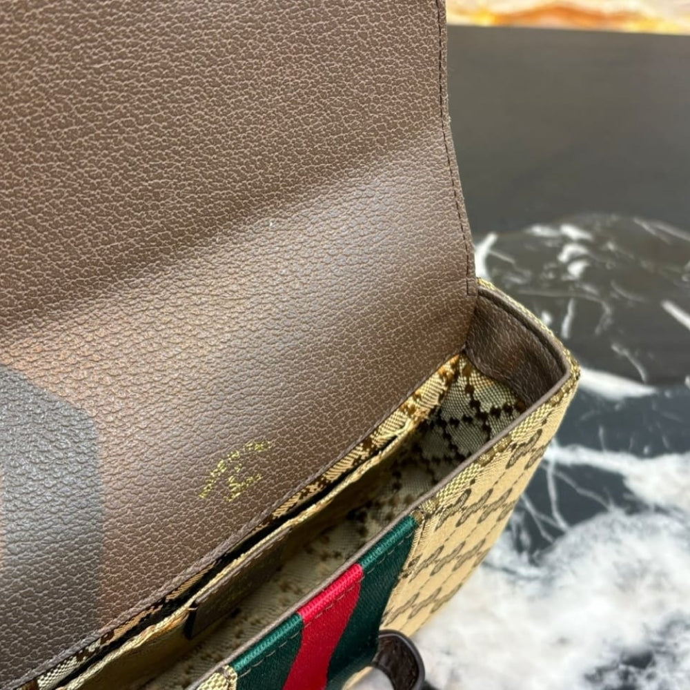 Gucci Horsebit 1955 Small Shoulder Bag Sand And Brown GG Canvas 21cm 866762 FAFV9 9653